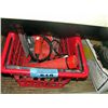 Image 1 : Red plastic basket of assorted tools; black&decker
