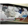 Image 1 : Cardboard box full of plastic tins with various