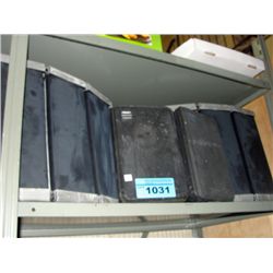 Shelf lot of Peavey home audio speakers