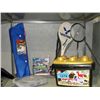 Image 1 : Shelf lot of assorted toys, tennis rackets, lego