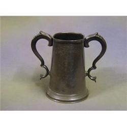 A Victorian pewter twin handled trophy cup with glass base engraved Christ College Bowls August 1...