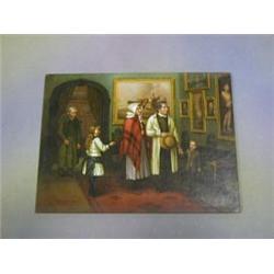 Membling, oil painting on board,  19th Century interior scene   Family in a Drawing Room  12  x 1...