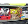 Image 1 : shelf lot of misc items; door hardware, pots and