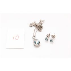.925 Silver Blue Topaz & Diamond Earrings &