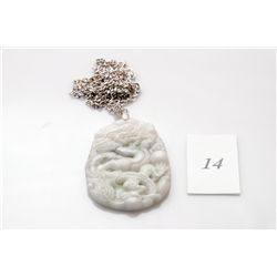 White Jade Pendant & Necklace, Dragon Motif