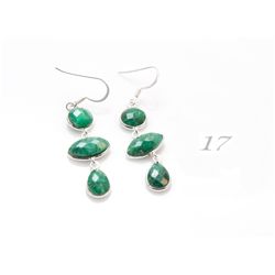 Genuine Emerald Sterling Silver Earrings in 925