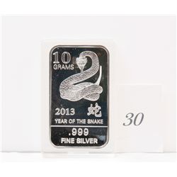 2013 Year of the Snake Silver Barr Bar *NO SHIPPING AVAILABLE*