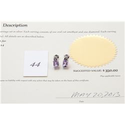 New Sterling Silver Diamond & Amethyst Earrings