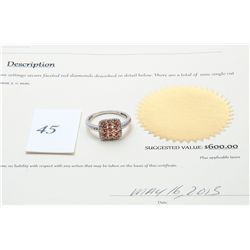 Rare Red Diamond Cocktail Ring with 9 Diamonds