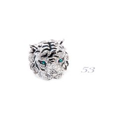 Hand set Green & White Crystal Tiger Ring