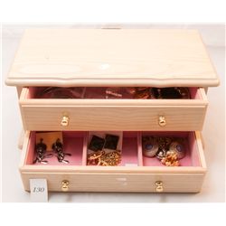 Wooden jewelery box and contents