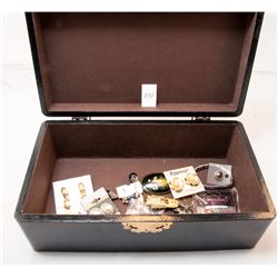 Wooden jewelry box and contents