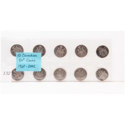 10 canadian 50cent coins 1968-2002 *NO SHIPPING AVAILABLE*
