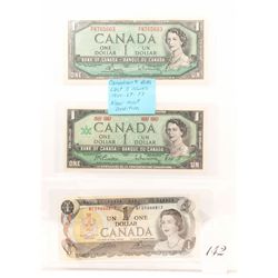 3 canadian one dollar bank notes last 3 issues