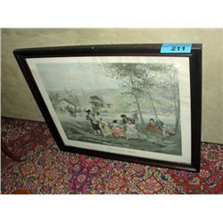 Framed print titled while changing horses