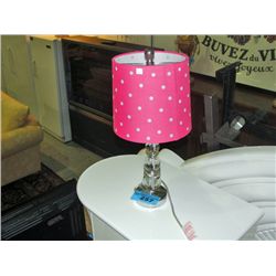 Glass based pink with white polka dot bedroom lamp