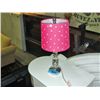 Image 1 : Glass based pink with white polka dot bedroom lamp
