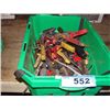 Image 1 : Green plastic bin of assorted snips, pliers, etc