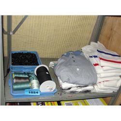 Shelf lot of new clothing, thread and hardware