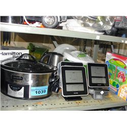 Shelf lot of assorted small kitchen appliances etc