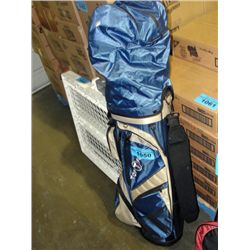 Topflight golf bag filled with assorted golf clubs