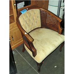 Wood and rattan upholstered tub chair