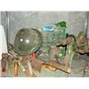 Image 1 : Shelf lot of rustic farm tools, army helmet, etc