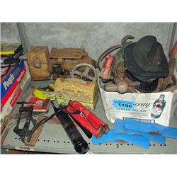 Shelf lot of vintage tools and misc items