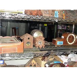 Shelf lot of assorted mantel and cookoo clock part