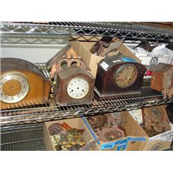 Shelf lot of assorted mantel and cookoo clock part