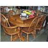 Image 1 : Double pedastol oak dining table with 2 leafs and