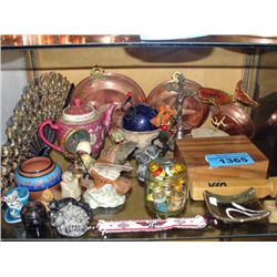 Shelf lot of collectables and household items