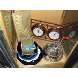 Shelf lot of decorative and household items