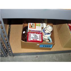 Box of music boxes, hand painted tea pot and