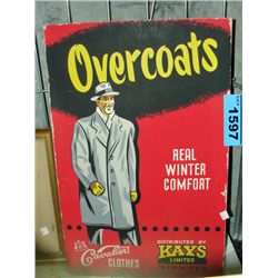 Vintage cardboard over coats advertisment sign