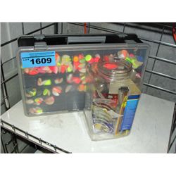 Box full of spin n glos and container of fishing