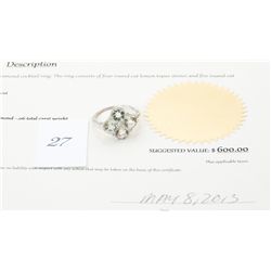 Yellow topaz sterling silver ring with 5 diamonds