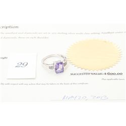 Emerald cut amethyst ring .12 carat diamond