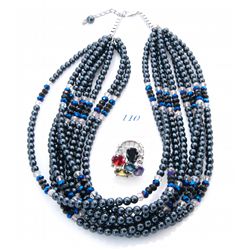 Ladies costume jeweled necklace and multi colored