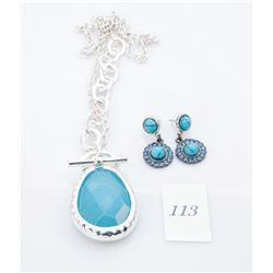 Ladies costume jeweled watch fob and earring set