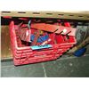 Image 1 : Red milk crate of metal scaffolding brackets