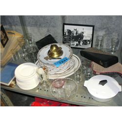 Shelf lot of vintage porcelain plates etc