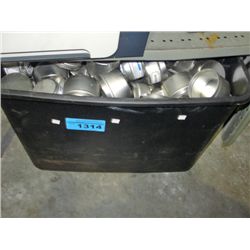 Black plastic storage bin filled with lidded meta