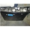 Image 1 : Black plastic storage bin filled with lidded meta