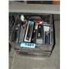 Image 1 : Black milk crate of assorted car stereos