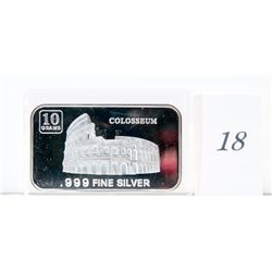 .999 Solid Silver Colosseum Motif Art Bar *NO SHIPPING AVAILABLE*