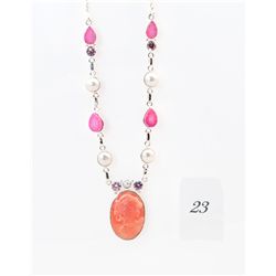 Kunzite, Pink Coral and Pearl Sterling Silver Cust