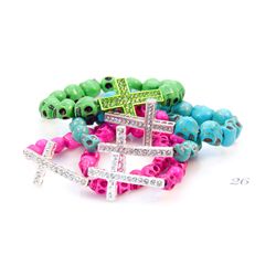 5x Skull & Cross Crystal Bracelet