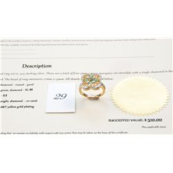 Emerald & Diamond Sterling Silver Ring, Gold Clad