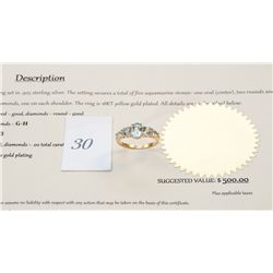 .925 Silver Diamond & Aquamarine Gemstone Ring